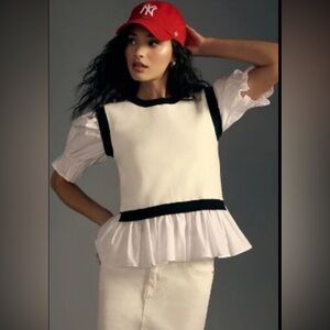 ANTHROPOLOGIE Layered Pop| Sweater Top - White/Black